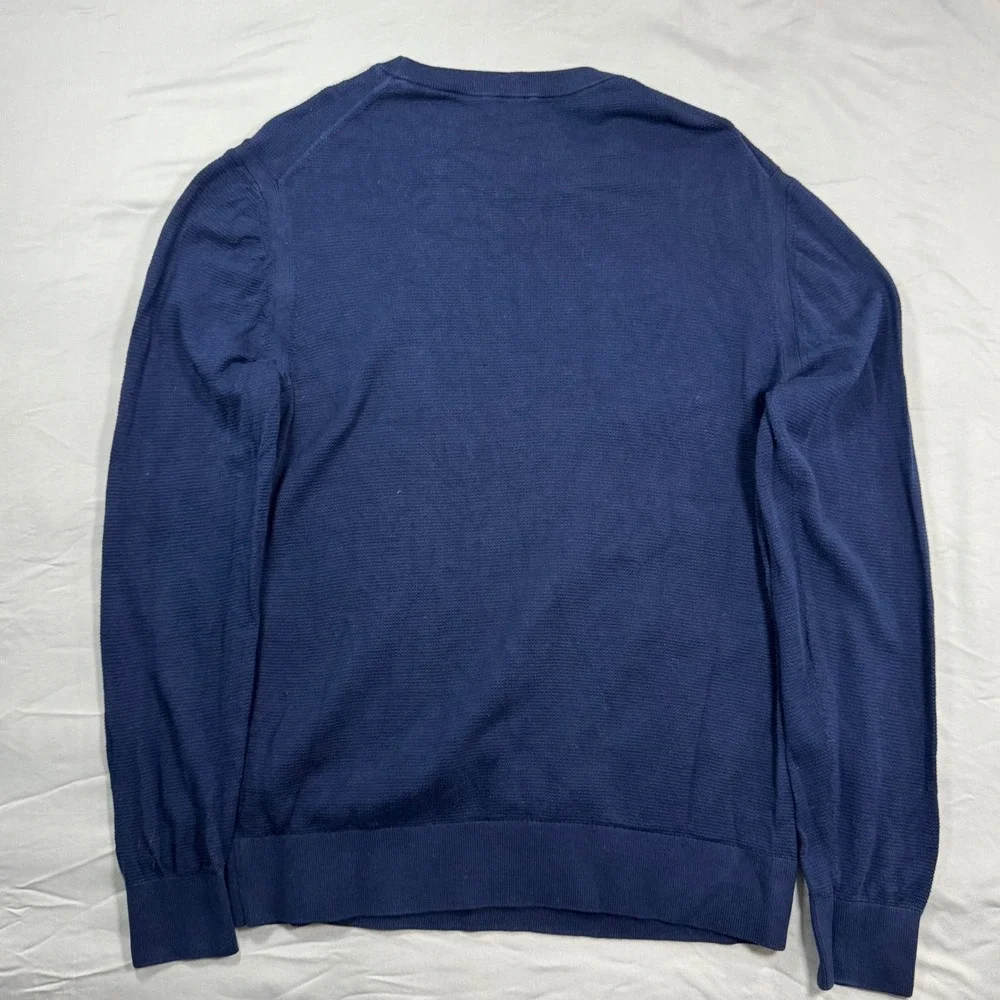 Quince Mens M Organic Cotton-Silk Pique Crewneck Sweater Navy Blue Preppy
